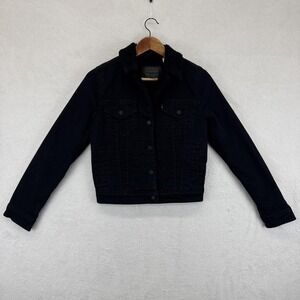 Levi's Sherpa Trucker Jacket‎ Womens Small Black Denim Fleece Lined Button Front